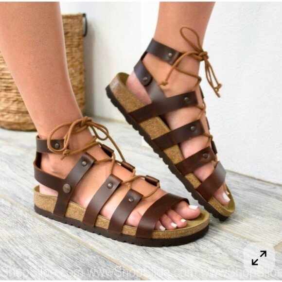 Birkenstock Papilio "Cleo" Brown Leather Lace-Up Gladiator Sandals Size 39 - Picture 1 of 8